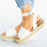 Ursula | Damen Plateau Keilsandaletten mit Espadrille Sohle – Weiß