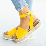 Ursula | Damen Plateau Keilsandaletten mit Espadrille Sohle – Gelb