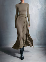 Joeena – Maxikleid Mit Seitlichem Knoten – Khaki