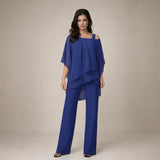Valeria | Damen Asymmetrisches Oberteil Wide Leg Hosen Set – Blau