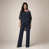 Valeria | Damen Asymmetrisches Oberteil Wide Leg Hosen Set – Marineblau