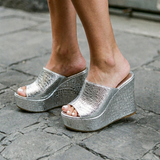 Valeria | Damen Plateau Keilsandaletten – Silber