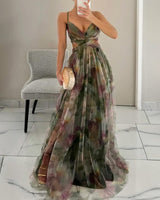 Valeria | Damen Maxikleid Floral Elegant Fließend – Grün