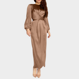 Vanessa - Damen Langes Abendkleid mit eleganten langen Ärmeln – Maron