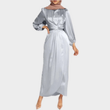 Vanessa - Damen Langes Abendkleid mit eleganten langen Ärmeln – Silber