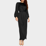 Vanessa - Damen Langes Abendkleid mit eleganten langen Ärmeln – Schwarz