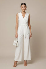 Lucy | Weites Bein Langarm Jumpsuit – Weiß