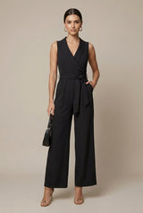 Lucy | Weites Bein Langarm Jumpsuit – Schwarz