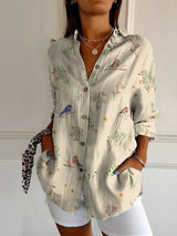 Gabriella | Kerbenausschnitt Mixed Print Bluse – Vögel