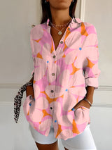 Amara - Luftige Hemdbluse mit Blumenmuster – Rosa Meer