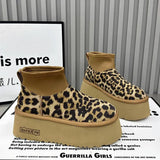 Plüschstiefel aus baumwolle und wildleder für stilvolle damen – Leopard