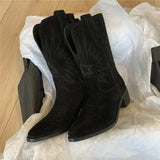 Margaret - Westernstiefel aus besticktem Leder – Schwarz