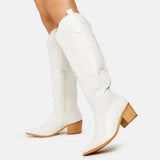 Damen Cowboystiefel kniehoch - Veganes Leder - Westernlook – Weiß