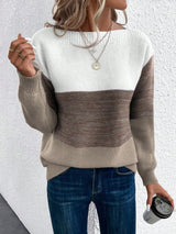 Clara - Eleganter dreifarbiger Patchwork-Pullover – Braun