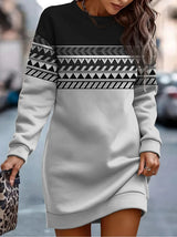 Drune | Wintermode Druck O Hals Kleid – Grau