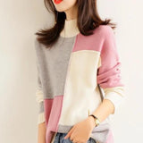 Farbblock Damen Pullover – Rosa