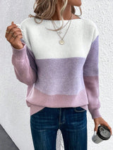 Clara - Eleganter dreifarbiger Patchwork-Pullover – Lila