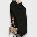 Jovina – Langer Cardigan mit Kapuze – Schwarz