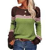 Damen Modischer Streifen-Pullover – Olivgrün