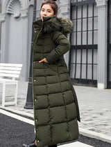 Estella – langer warmer wintermantel mit gürtel für damen – Armeegrün