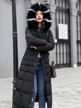 Estella – langer warmer wintermantel mit gürtel für damen – Schwarz