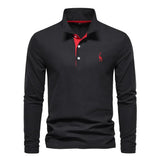 Klassisches langärmliges Poloshirt für Herren – Schwarz