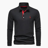 Klassisches Herren-Poloshirt mit langen Ärmeln – vielseitige Eleganz und Komfort – Schwarz