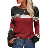 Damen Modischer Streifen-Pullover – Rot