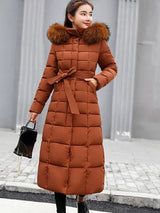 Estella – langer warmer wintermantel mit gürtel für damen – Karamell