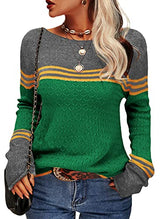 Damen Modischer Streifen-Pullover – Grün