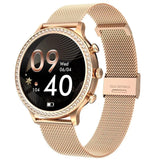 Elegante Smartwatch Für Frauen Mit Diamanten, 1,32 Zoll Wasserdichtes Edelstahl-Design – Gold
