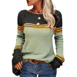 Damen Modischer Streifen-Pullover – Hellgrün