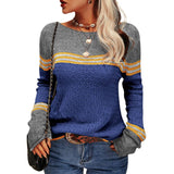 Damen Modischer Streifen-Pullover – Marineblau