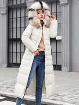 Estella – langer warmer wintermantel mit gürtel für damen – Dunkelweiß