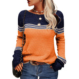 Damen Modischer Streifen-Pullover – Orange
