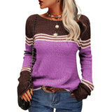 Damen Modischer Streifen-Pullover – Lila