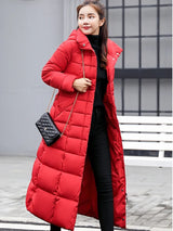 Damen Elegante Puffer Mantel | Lang – Rot