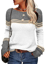 Damen Modischer Streifen-Pullover – Weiß