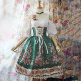 Damen Blumen Oktoberfest Dirndl Kleid – Grün