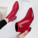 Drune | Stiefeletten - Wildleder-ähnliches Material - Spitzes Ende - Blockabsatz - Reißverschluss – Rot