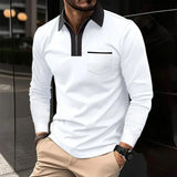 Alex | poloshirt mit langen armeln und kontrastierendem kragen mit reißverschluss – Weiß