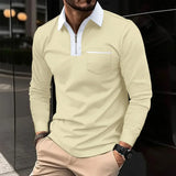 Alex | poloshirt mit langen armeln und kontrastierendem kragen mit reißverschluss – Beige