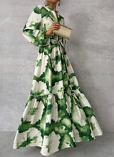 Cerena – Elegantes Maxikleid mit langen Ärmeln – Grün