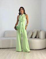 Kamwi - Eleganter Jumpsuit Mit Drapiertem Ausschnitt Und Weitem Bein – Grün