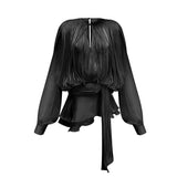 Elegantes Minikleid für den Sommer – Puffärmel & Taillengürtel, Apricot – Schwarz