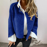 Henrike - Wollmantel mit Rundhalsausschnitt und Langen Ärmeln – Blau