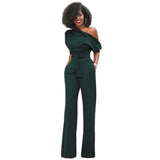 Veronica | Damen One Shoulder Weites Bein Jumpsuit – Militärgrün