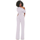 Veronica | Damen One Shoulder Weites Bein Jumpsuit – Weiß