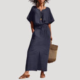 Vespera | Damen Zweiteiler Rock und Oberteil Midi Set – Marineblau
