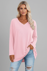 Vesperina | Damen V-Ausschnitt Langarmshirt – Rosa